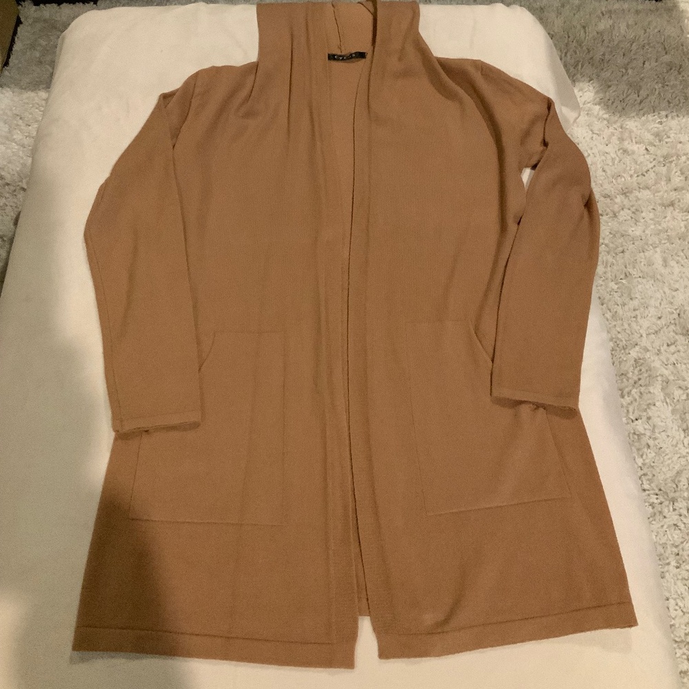 Cyrus Tan M open front hooded cardigan w/ front pockets Classic Minimalist